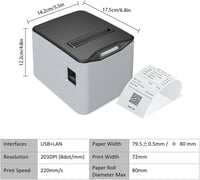 Bisofice 80mm Hőpapíros Blokknyomtató - 220mm/s Nyomtatási Sebesség, Automata Vágás, USB és Ethernet Csatlakozás, ESC/POS Kompatibilis, Szür 2
