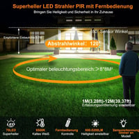 MEIKEE 60W LED Reflektor Mozgásérzékelővel - 5200 Lumen Távirányítós Kültéri Lámpa, IP66 Vízálló, Időzíthető, Fényerő Szabályozható, Fekete 2