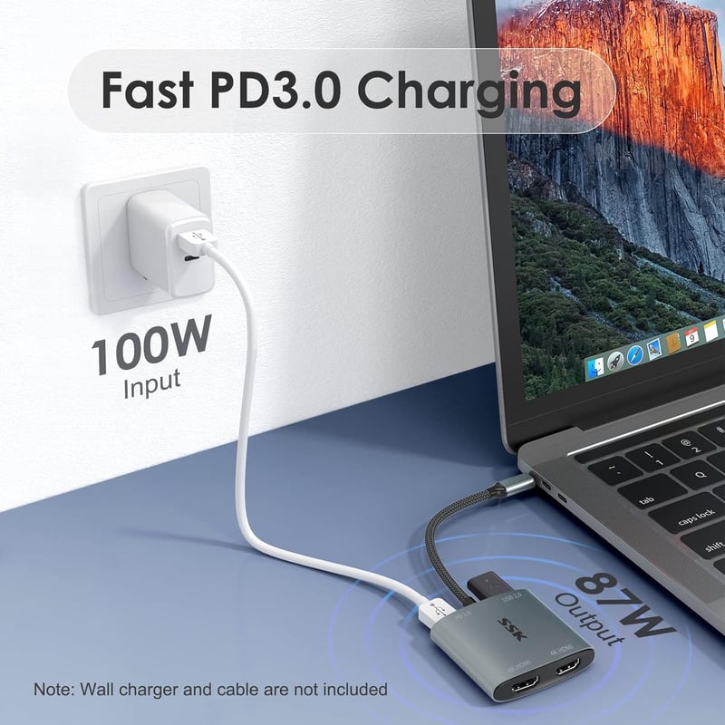 SSK 4K/60Hz Dual HDMI USB-C Hub - MacBook, Lenovo, Dell, HP, Samsung kompatibilis