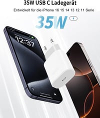 Sunrson 35W USB-C Gyorstöltő iPhone 16/15/14/13/12/11 Készülékekhez - Kompakt Fali Adapter, 3x Gyorsabb Töltés, Túlmelegedés Elleni Védelem 2