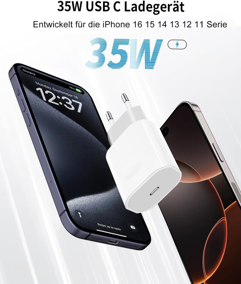 Sunrson 35W USB-C Gyorstöltő iPhone 16/15/14/13/12/11 Készülékekhez - Kompakt Fali Adapter, 3x Gyorsabb Töltés, Túlmelegedés Elleni Védelem