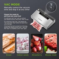 Bonsenkitchen VS3000 Vákuumfóliázó 5 Üzemmóddal - Beépített Vágóval, 130W Nagy Teljesítmény, Folyamatos Működés, 10 Zacskóval és 1 Tekerccse 5