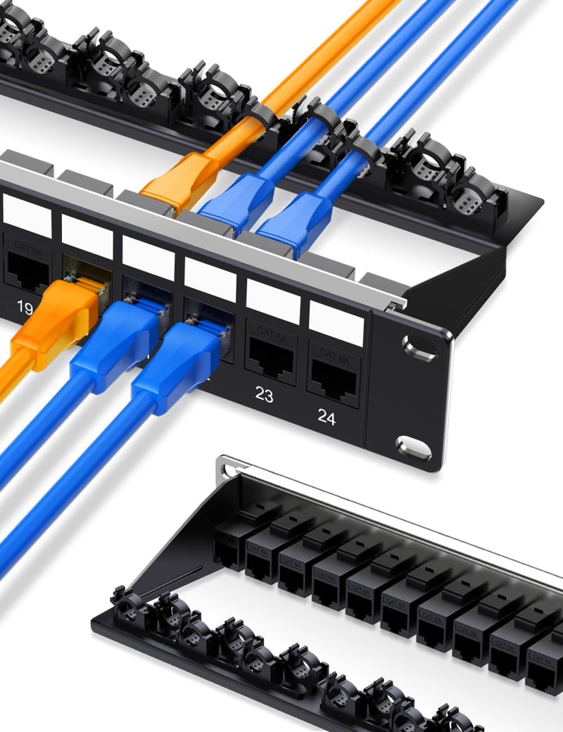 Enman Group 24 Portos Cat6A Árnyékolt Keystone Patch Panel 19" Rack Szekrényhez, Intelligens Kábel Menedzsmenttel, Fekete