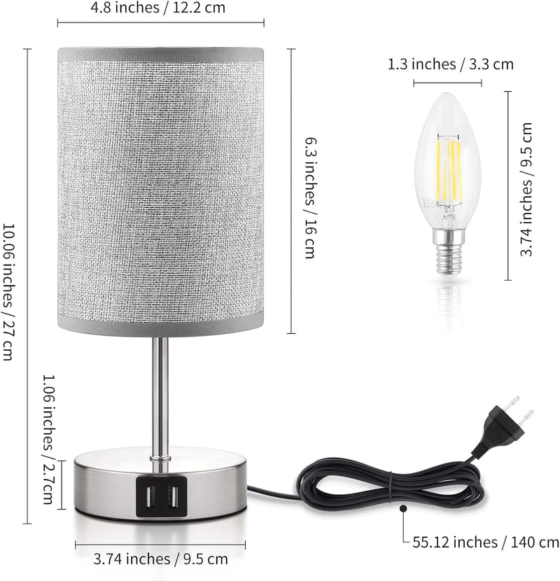 ShuBel érintős éjjeli lámpa szett: 2 db USB-s, fényerőszabályozós LED asztali lámpa, szürke