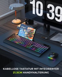 seenda Vezeték Nélküli Billentyűzet-Egér Szett, RGB Háttérvilágítással, Csuklótámasszal, USB/Type-C, Telefontartóval, QWERTZ, PC/Mac 8