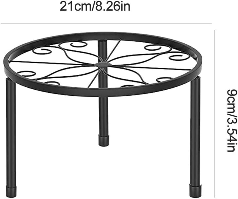 Helweet Fém Növényállvány - Fekete Virágcserép Tartó, 21x9 cm, 20 kg Teherbírású, Kültéri-Beltéri Használatra, Kertbe, Erkélyre, Szétszerelh