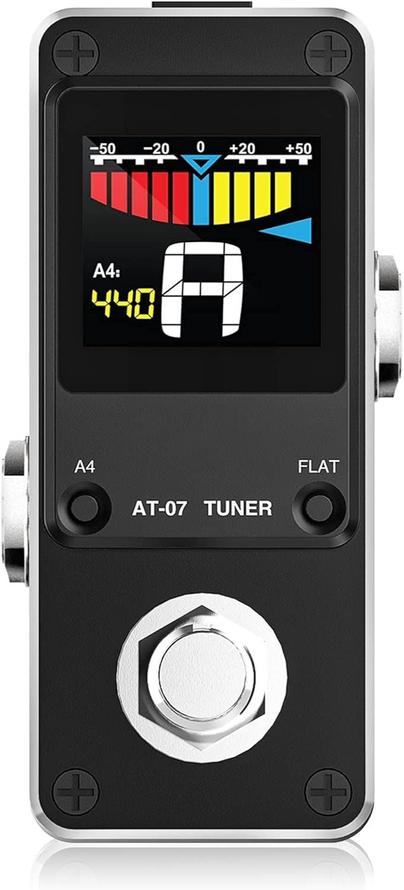 LEKATO AT-07 Kromatikus Hangoló Pedál Gitárhoz és Basszushoz - LCD Kijelzős Mini Pedál Kétféle Üzemmóddal, Hangmagasság Kalibrációval