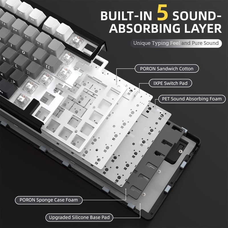 AJAZZ x Attack Shark X85 Mechanikus Gamer Billentyűzet, 75% Vezeték Nélküli, 5 Rétegű Hangtompítás, PBT Billentyűk, RGB, Hot-Swap, PC/Mac