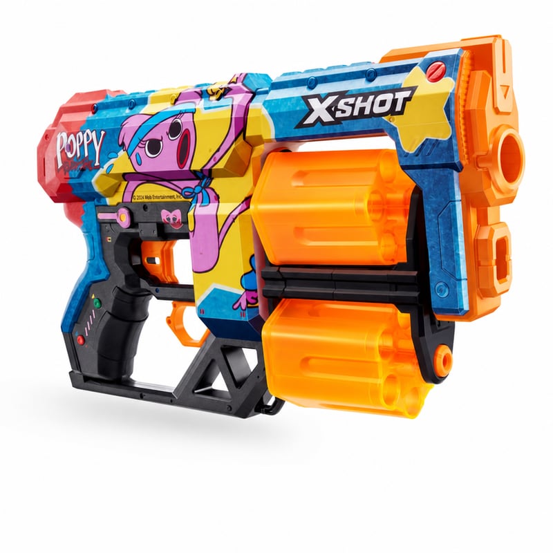 XSHOT Skins Dread Poppy Playtime Kissy habszivacs szivacslövő játékpisztoly 12 lövedékkel — 3 hiányzó lövedék (állapot: lásd a 2. képet)