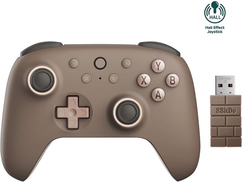 8bitdo Ultimate 2C Vezeték Nélküli Kontroller Windows PC és Android Eszközökhöz, Hall-Effekt Joystickkel, 1000 Hz-es Válaszidővel, Barna