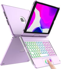 iPad 10.2 360°-os Bluetooth billentyűzetes tok, 7 színű háttérvilágítással - 9./8./7./6. generációs iPadhez (Lila) 1