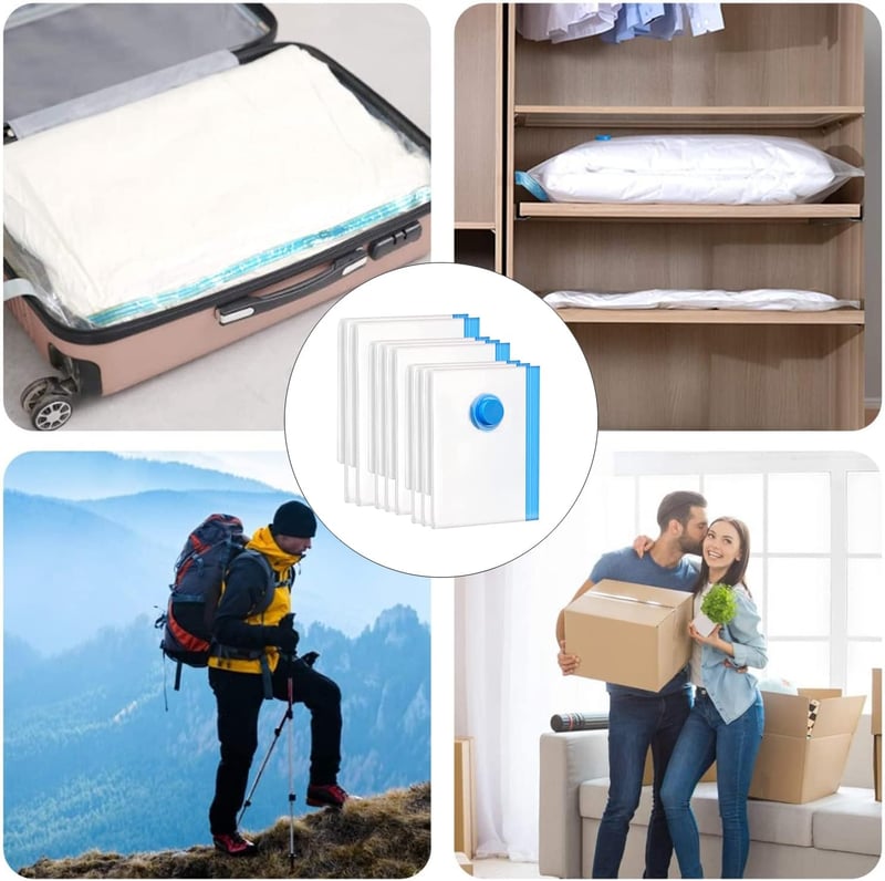 AZLIFEEU Vákuumos Tárolózsák Szett 8 db - 2 Nagy 100x80cm + 3 Közepes 80x60cm + 3 Kicsi 60x40cm Ruhákhoz, Ágyneműhöz, Párnákhoz