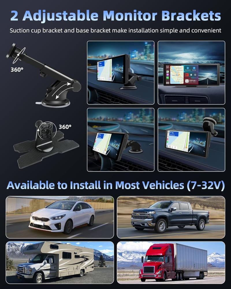 Jansite 10,26" Apple CarPlay Android Autós Kijelző 2.5K Műszerfali Kamerával, Vezeték Nélküli DrivePlay, Tolatókamera, Bluetooth, Tükrözés