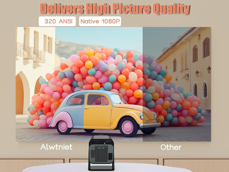 Alwtniet HY320 NTV Android 13 Mini Okos Projektor 4K Netflix Támogatással - 320 ANSI Lumen, WiFi, Bluetooth 5.2, ChatGPT Hangasszisztens, Ho