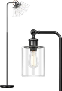 EDISHINE Állólámpa Forgatható Üveg Búrával - Fekete Ipari Padlólámpa Lábkapcsolóval, E27 Foglalattal, 6W LED Izzóval Nappaliba, Dolgozószobá 10