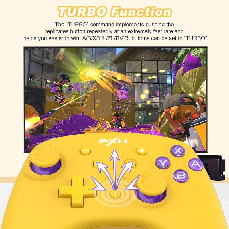 PXN 9607X Sárga Vezeték Nélküli Switch Pro Kontroller Turbóval és NFC Amiibo Támogatással