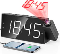Digitális Projektoros Ébresztőóra 7" LED Kijelzővel - Fényerőszabályzás, 180° Forgatható Projektor, USB Töltő, Szundi Funkció, Tartalék Elem 1