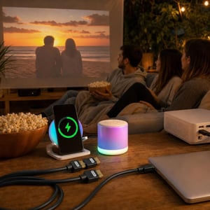 Pachet Cinema Acasă: 3x cablu HDMI 5m 4K + boxă Bluetooth + lampă 5 moduri + încărcător 15W