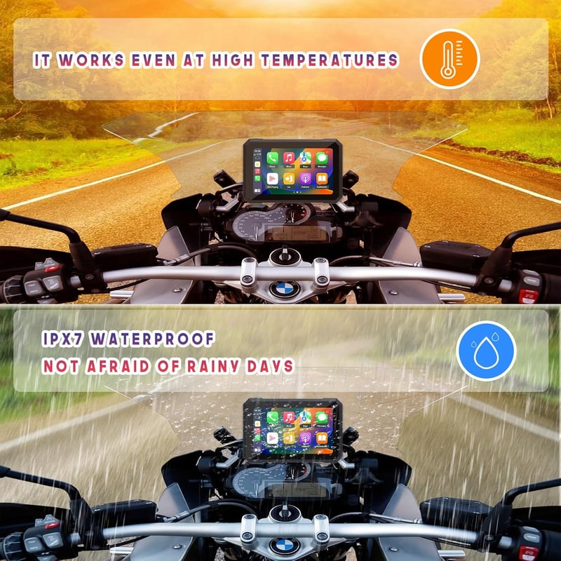 Vízálló 7" CarPlay GPS navigáció motorokhoz és autókhoz - KAOLALI