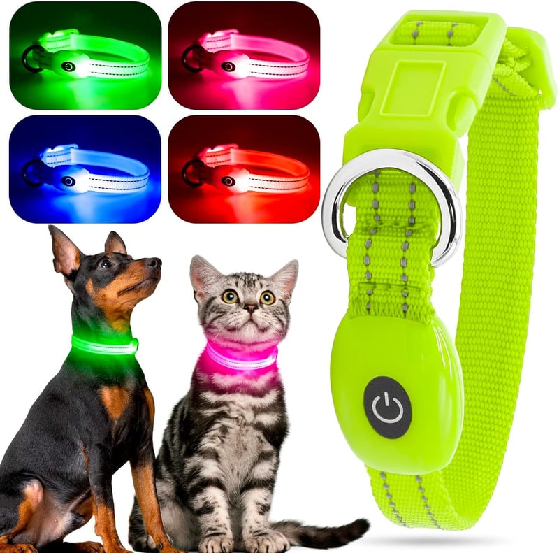 YFbrite USB-s világító nyakörv kutyáknak és macskáknak - Zöld, XS méret