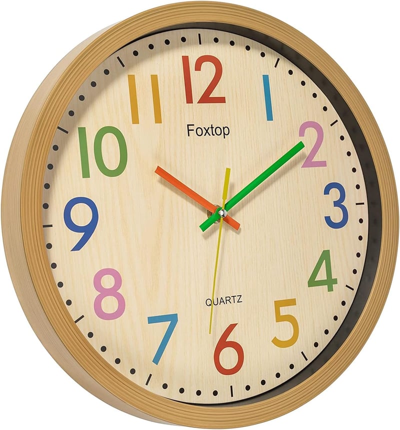 Foxtop Színes Gyerek Falióra - Hangtalan, 30 cm, Fiúknak és Lányoknak