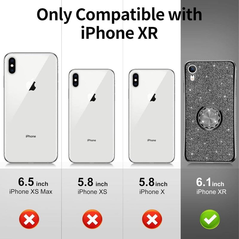 iPhone XR Csillogó Fekete Gyűrűs Védőtok Glitterrel