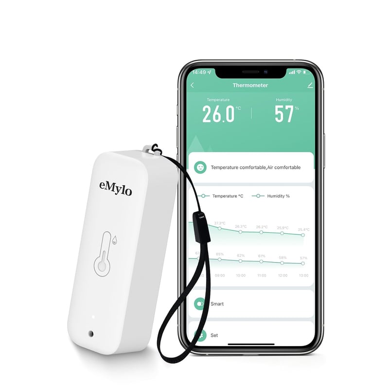 eMylo Zigbee Hőmérséklet és Páratartalom Érzékelő - Tuya Smart Kompatibilis Vezeték Nélküli Mérő Riasztással és Adattárolással - Alexa és Go