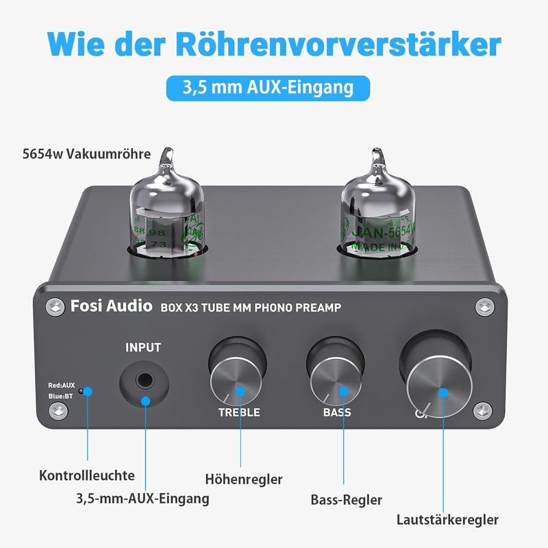 Fosi Audio Box X3 csöves MM lemezjátszó előerősítő Bluetooth 5.0 Hi-Fi rendszerekhez