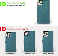 iPhone 14 Türkizkék Bőr Pénztárcatáska Kártyatartóval és Állvánnyal 2