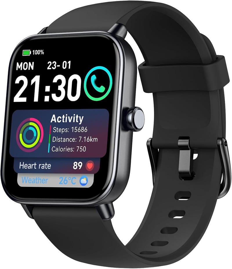 Alexa-s okosóra pulzusmérővel, 110 sportmóddal, IP68 vízálló, Android/iOS