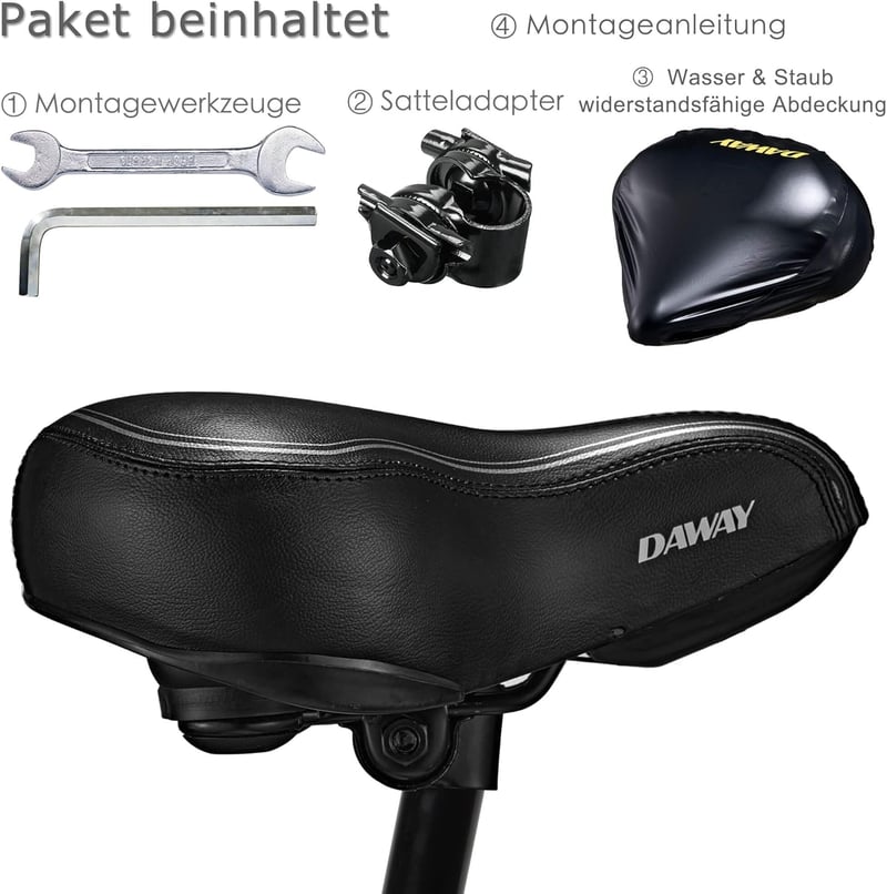 DAWAY C30i Extra Széles Kényelmes Kerékpárülés - Univerzális, Párnázott Nyereg Minden Biciklitípushoz