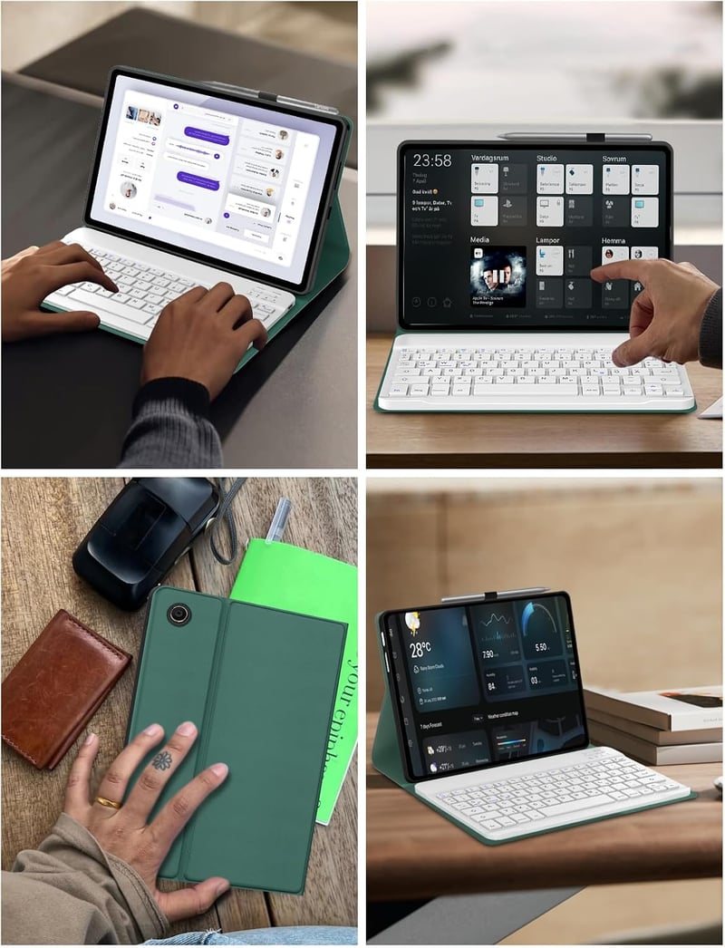 FOGARI Bluetooth Billentyűzetes Tok Lenovo Tab Tablet 10.1 (2025) - Levehető Mágneses Német QWERTZ Billentyűzet, Sötétzöld