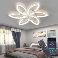 DIDADIDA Csendes Mennyezeti Ventilátor Lámpával - 70W Akril Virág Alakú LED Lámpa, Távirányítóval és APP Vezérléssel, Fényerőszabályzós, Feh 1