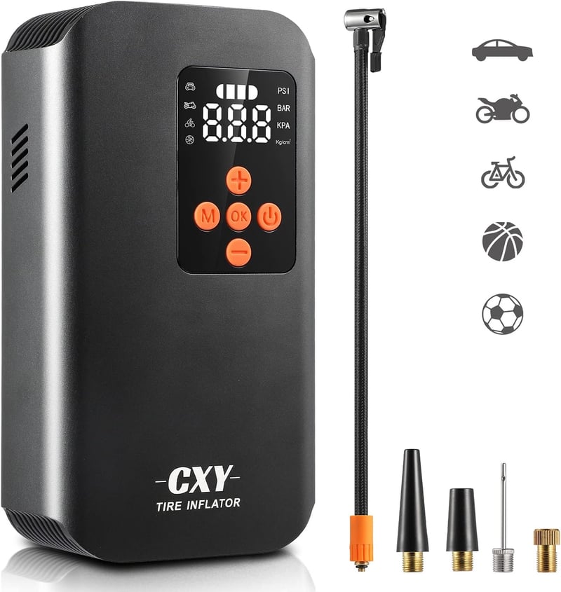 CXY 150 PSI Elektromos Kerékpárpumpa - 7500mAh Akkus Hordozható Kompresszor LED Lámpával