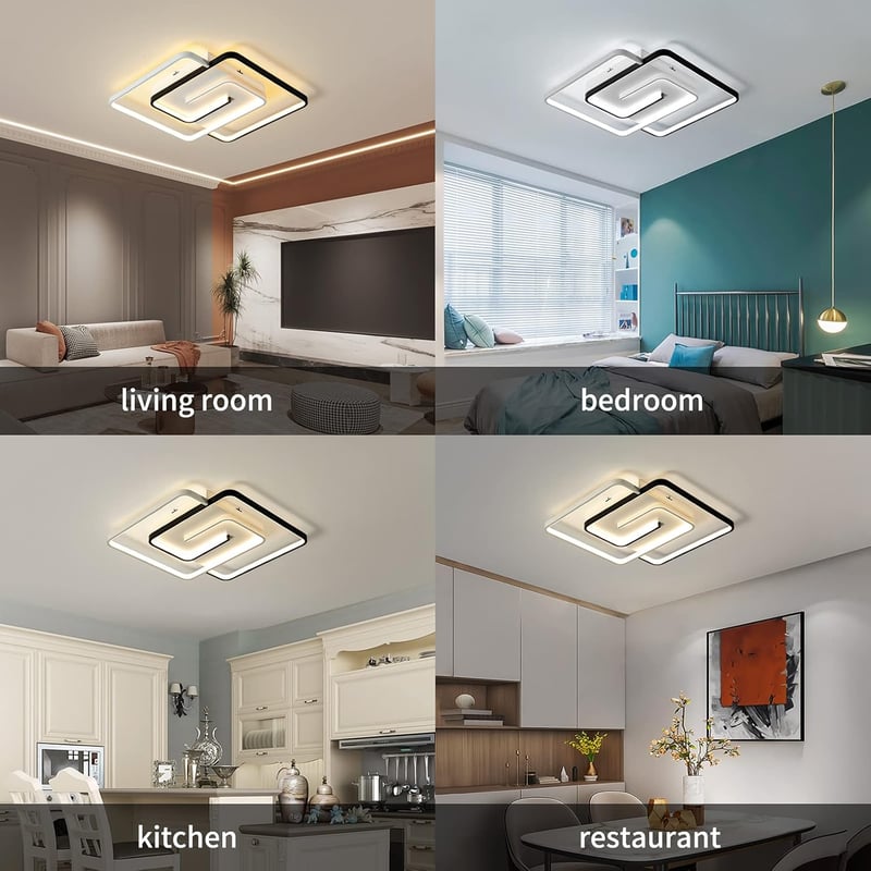 minifair Modern LED Mennyezeti Lámpa 36W 50cm - Távirányítós Négyzet Alakú Fekete-Fehér Fényerőszabályozható Lámpatest Nappaliba Hálószobába