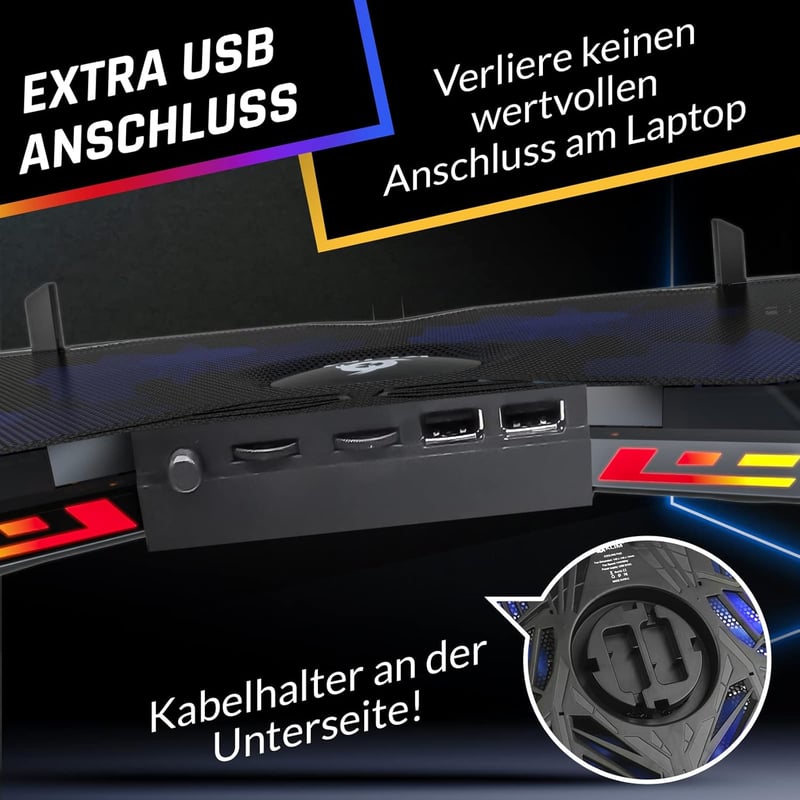 KLIM Wind Laptop Hűtő - RGB Világítás - 4 Ventilátor - USB Tápellátás - Stabil és Csendes - PC, Mac, PS4 Kompatibilis - 11-17 Colos Laptopok