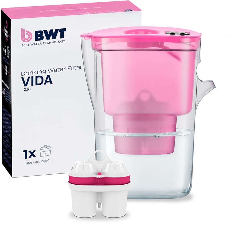 BWT Vida vízszűrő kancsó 2,6 l rózsaszín 1 db magnéziumos — hibás, részben működik: letört kancsófogó (állapot: lásd a 2. képet)