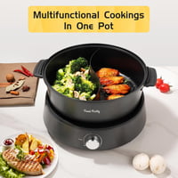 Food Party Elektromos Hotpot 4L - Kétoldalú Osztható Főzőedény 220V/1350W - Fondue Készlet 6 Személyre Elválasztóval 6