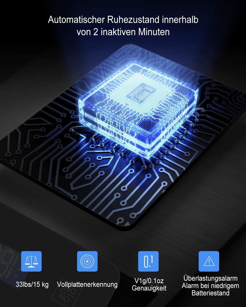 Drcowu Digitális Konyhai Mérleg 15kg - Vízálló LCD Kijelzős Ételmérleg 1g Pontossággal, Rozsdamentes Acél, Érintőgombos Tára Funkcióval