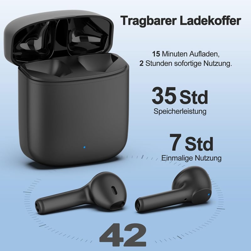 Bluetooth 5.3 Fülhallgató: HiFi Hangzás, 42 Órás Üzemidő, IPX8 Vízálló, iOS/Android