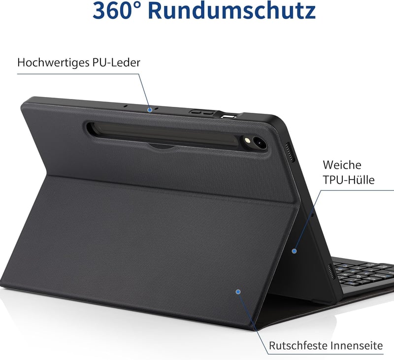 Samsung Galaxy Tab S9 FE/S9 EasyAcc német QWERTZ billentyűzetes tok, levehető, ceruzatartóval, fekete
