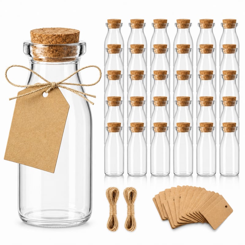 volila 24 db Mini Üvegpalack Parafadugóval 100 ml - Kis Tárolóüveg DIY Esküvői — hiányos tartozékkészlet (állapot: lásd a 2. képet)