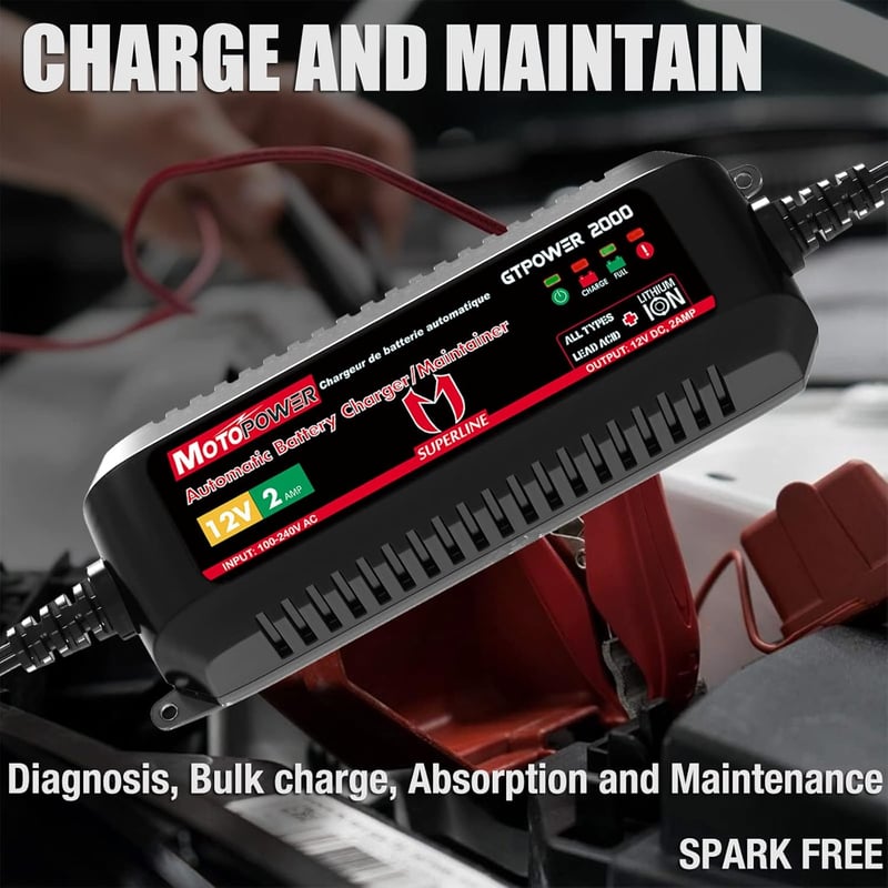 MOTOPOWER MP00207A 12V 2A Akkumulátor Töltő SAE Gyorscsatlakozóval - Autó, Motor Akkutöltő Krokodilcsipesszel és Gyűrűs Csatlakozóval
