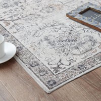 TOPICK Vintage Szürke Mosható Futószőnyeg 60x300cm - Retro Virágmintás Csúszásmentes Szőnyeg 7