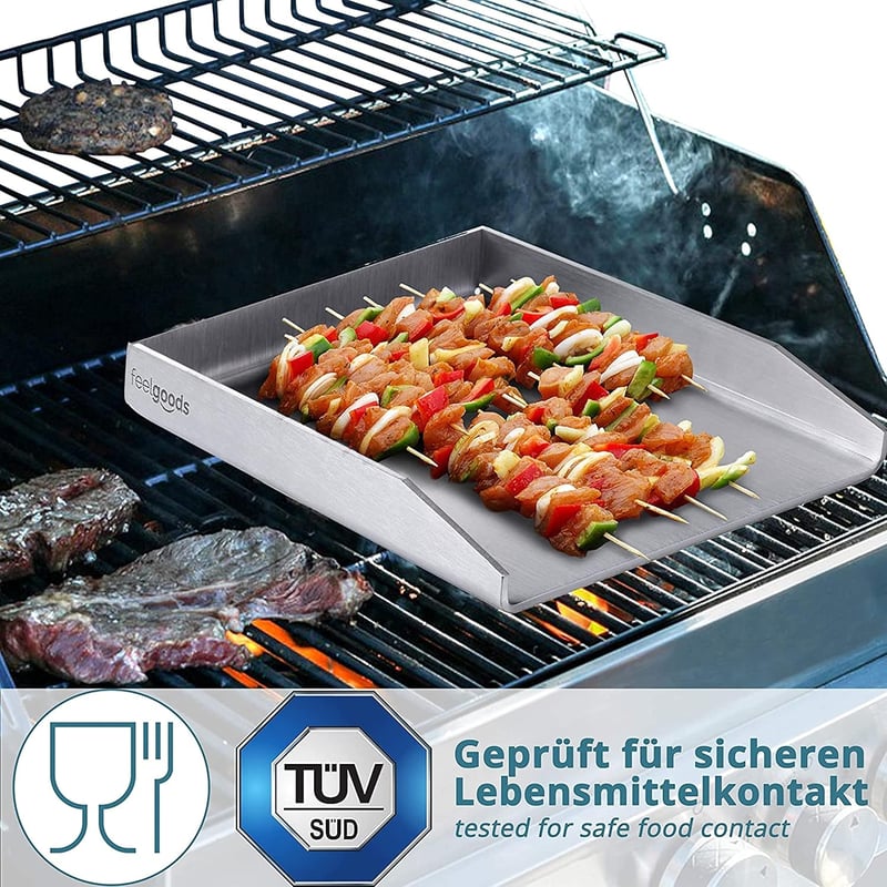 Smartpeas Rozsdamentes Acél Grillező Lap 30x40 cm - Univerzális Plancha Faszenes és Gázos Grillekhez, Egyenletes Hőelosztás, Hamburger és Tü