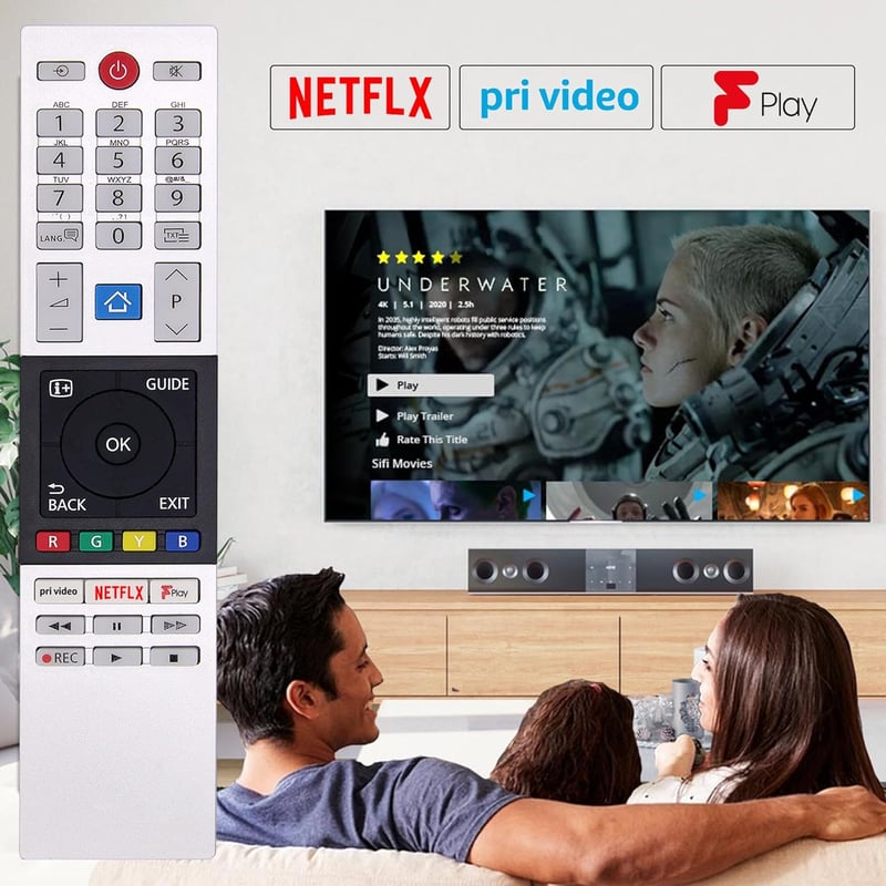 FOXRMT CT-8543 Távirányító Toshiba Smart TV-hez - Netflix, YouTube és Prime Video Gombokkal - Kompatibilis FHD/UHD/XUHD Modellekkel - Beállí