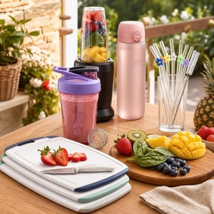 Smoothie paket: blender + shaker 680 ml + 3 daske za rezanje + boca 750 ml + staklene slamke