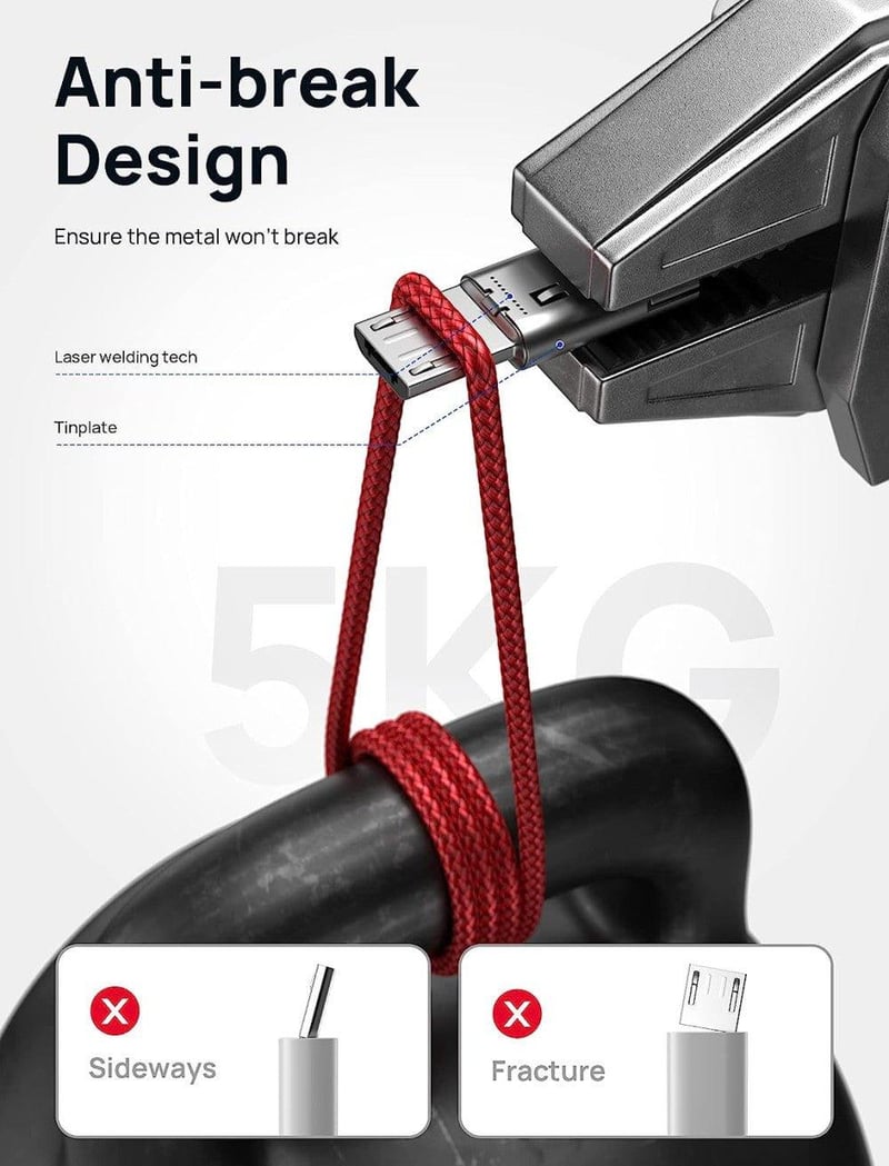 JSAUX 2m-es Piros Micro USB Gyorstöltő Kábel, 2db Szett