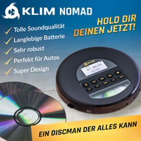 KLIM Nomad Hordozható CD Lejátszó Bluetooth - Hosszú Üzemidejű Akkumulátor, Fejhallgatóval, CD-R/RW/MP3 Támogatás, TF Kártyaolvasó, FM Rádió 2