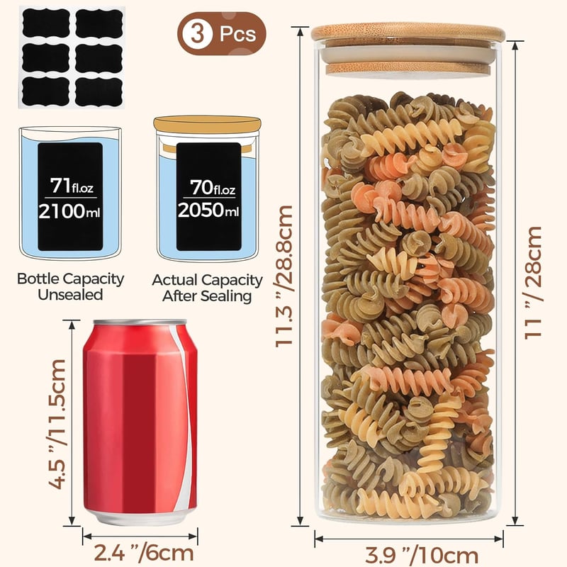 Comsaf 2200ml-es légmentes kerek üveg tárolóedény szett, 3 db-os
